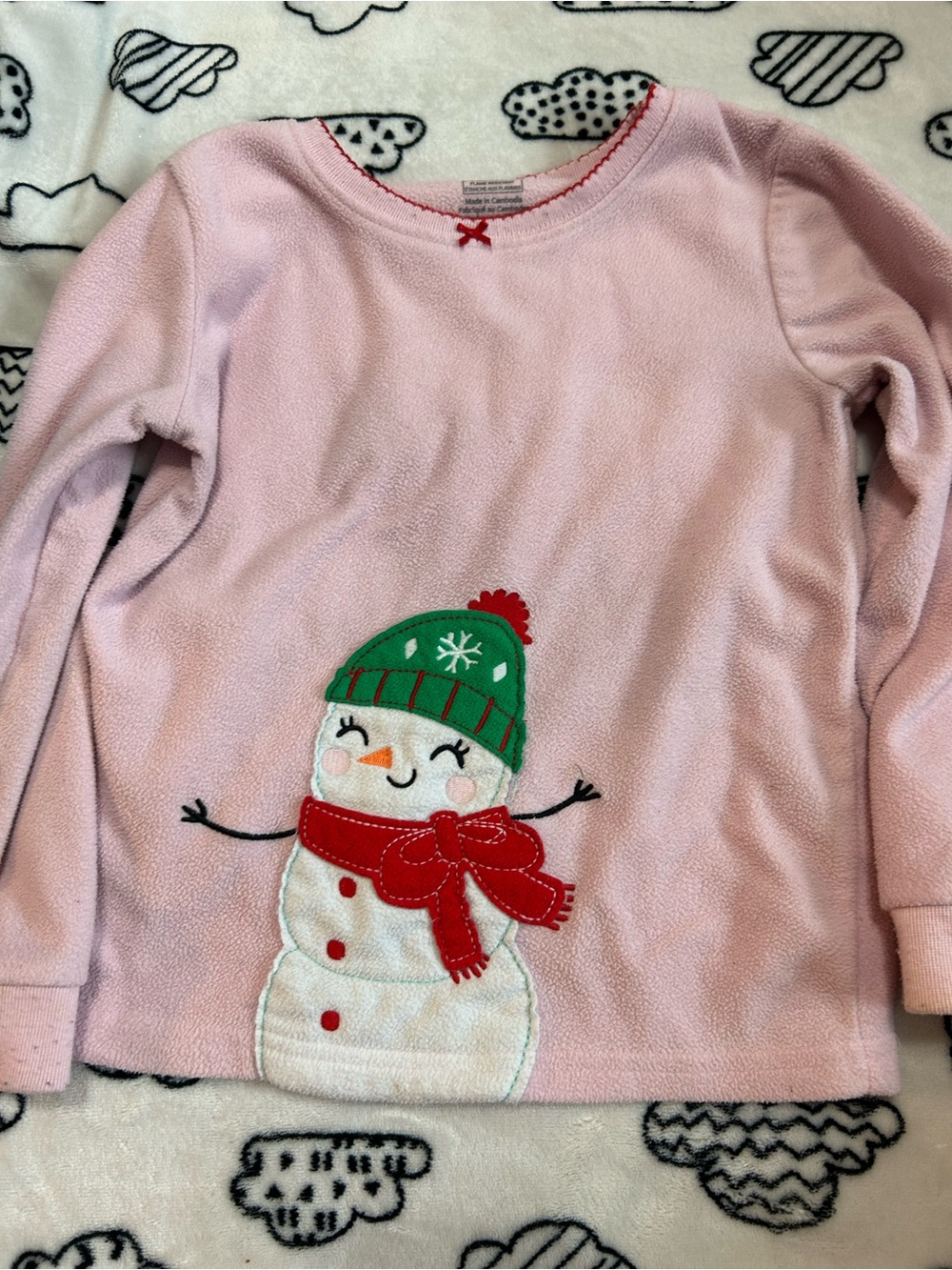 Carter's Light Pink Fleece Top with Snowman Applique